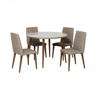 Manhattan Comfort 2-1015052109253 Utopia 45.28 Modern Round Dining Table with Chevron Dining Chairs in Off White and Grey - Set of 5